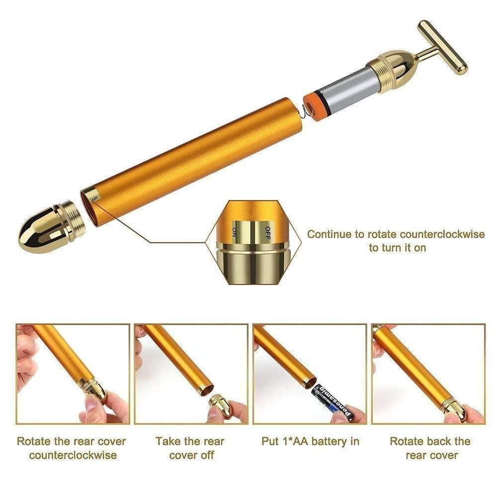 24K Gold Energy Beauty Bar Electric Facial Massage Roller Best Product winning